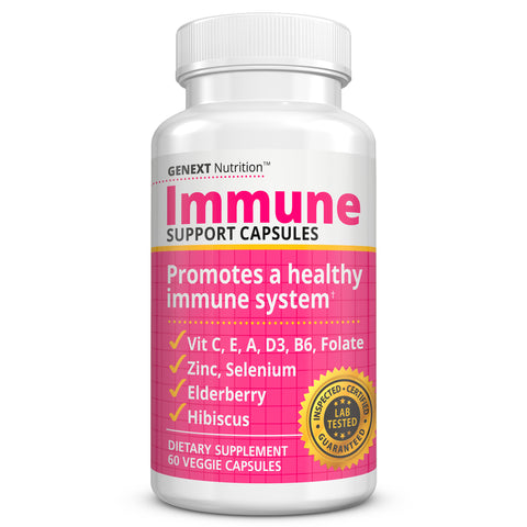 IMMUNE SUPPORT CAPS - Boost Your Immune System Defense with Vitamins C, D3, A, E, Zinc, Selenium, Elderberry, Hibiscus.